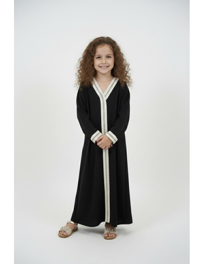 Robe Abaya noire col V – fille - Accueil