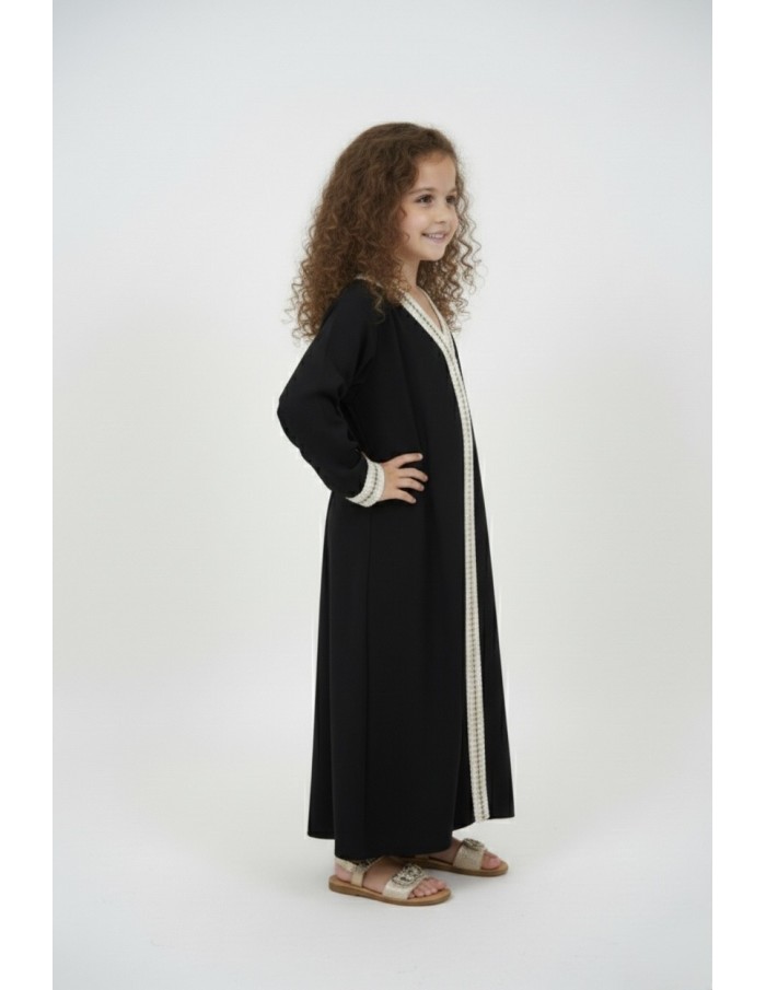 Robe Abaya noire col V – fille - Accueil