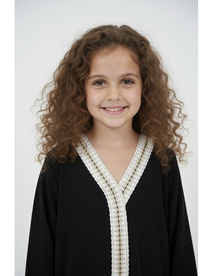 Robe Abaya noire col V – fille - Accueil