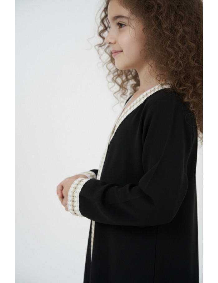 Robe Abaya noire col V – fille - Accueil