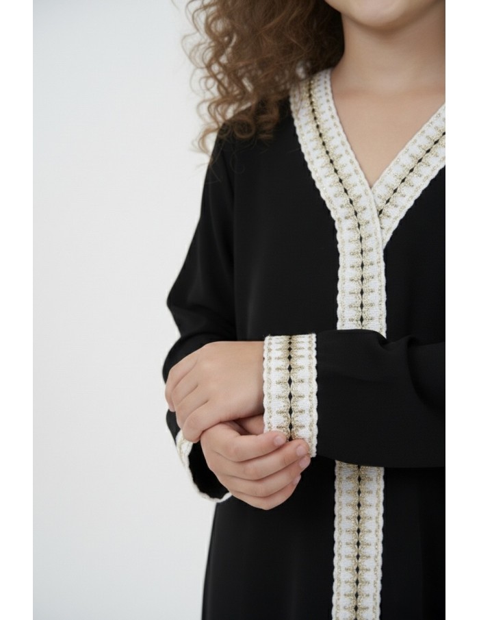 Robe Abaya noire col V – fille - Accueil