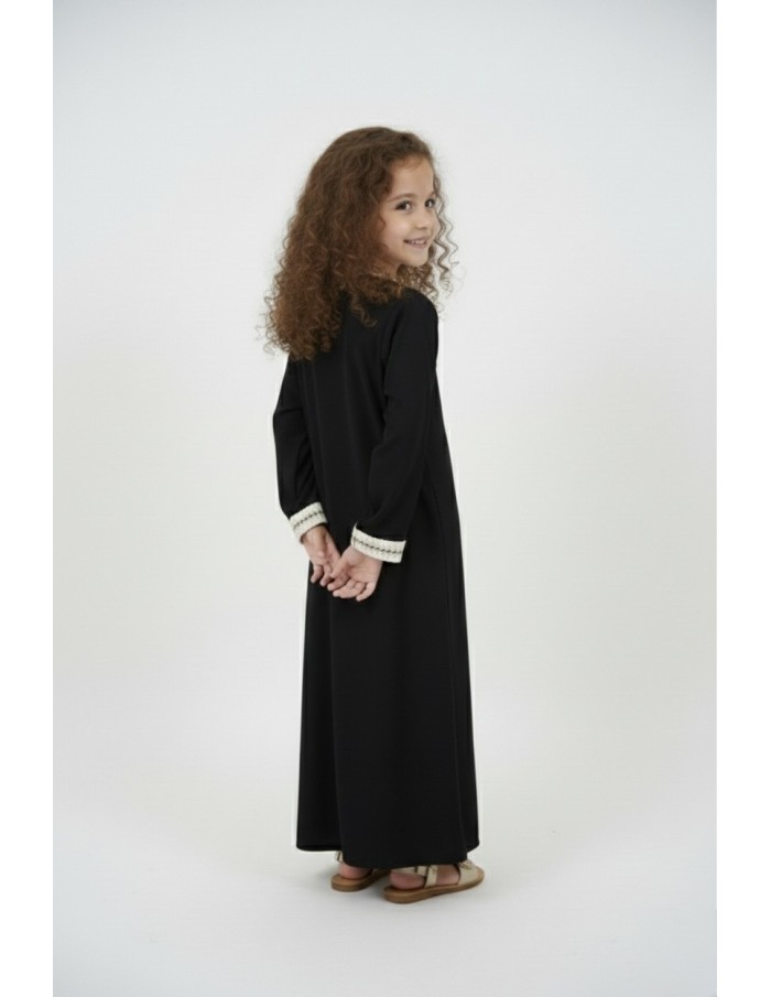 Robe Abaya noire col V – fille - Accueil