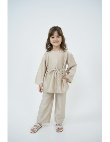 Ensemble satiné beige haut manches...