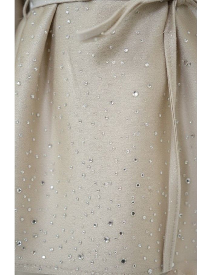 Ensemble satiné beige haut manches longues + pantalon avec strass – fille - Accueil