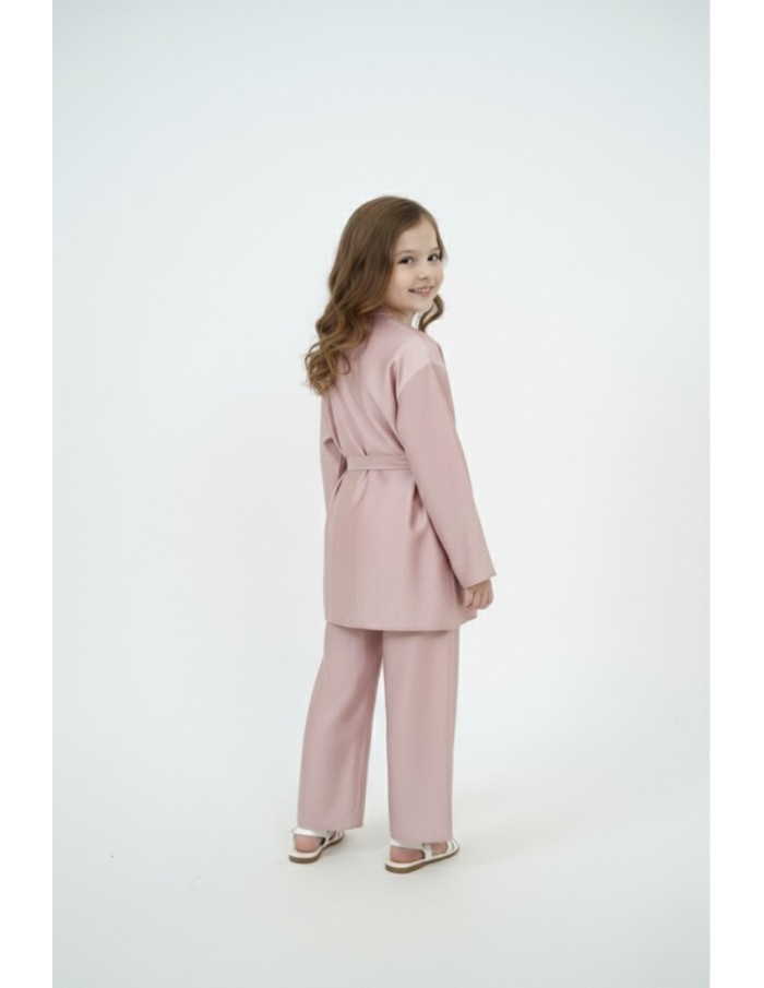 Ensemble satiné rose haut manches longues + pantalon avec strass – fille - Accueil