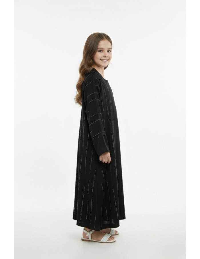 Ensemble noir Gilet + Robe Longue Sans Manches avec Strass - fille de 4 à 14 ans - Accueil
