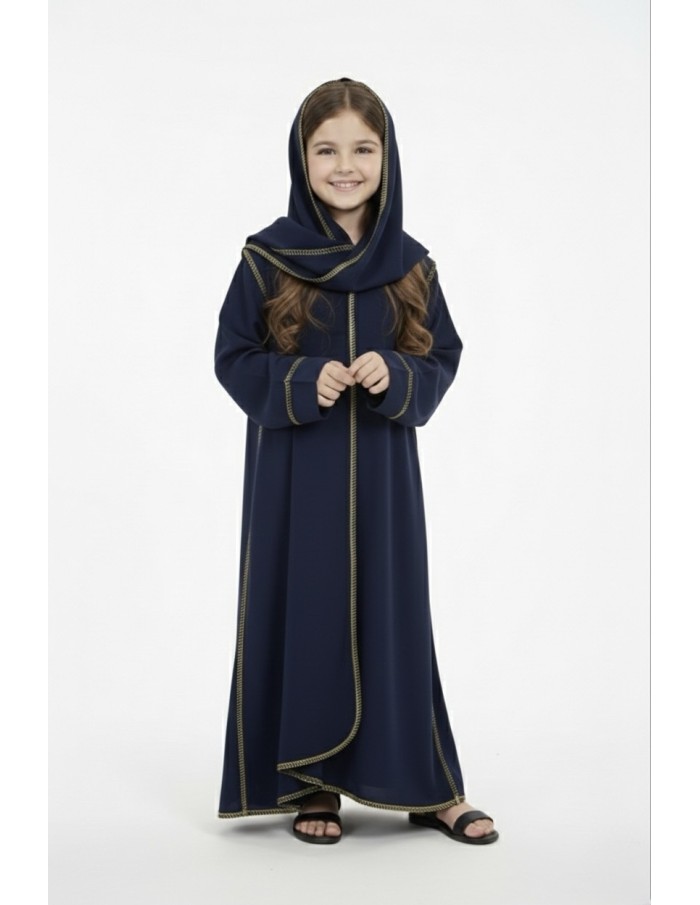 Robe Abaya bleu marine avec voile intégré – fille - Accueil