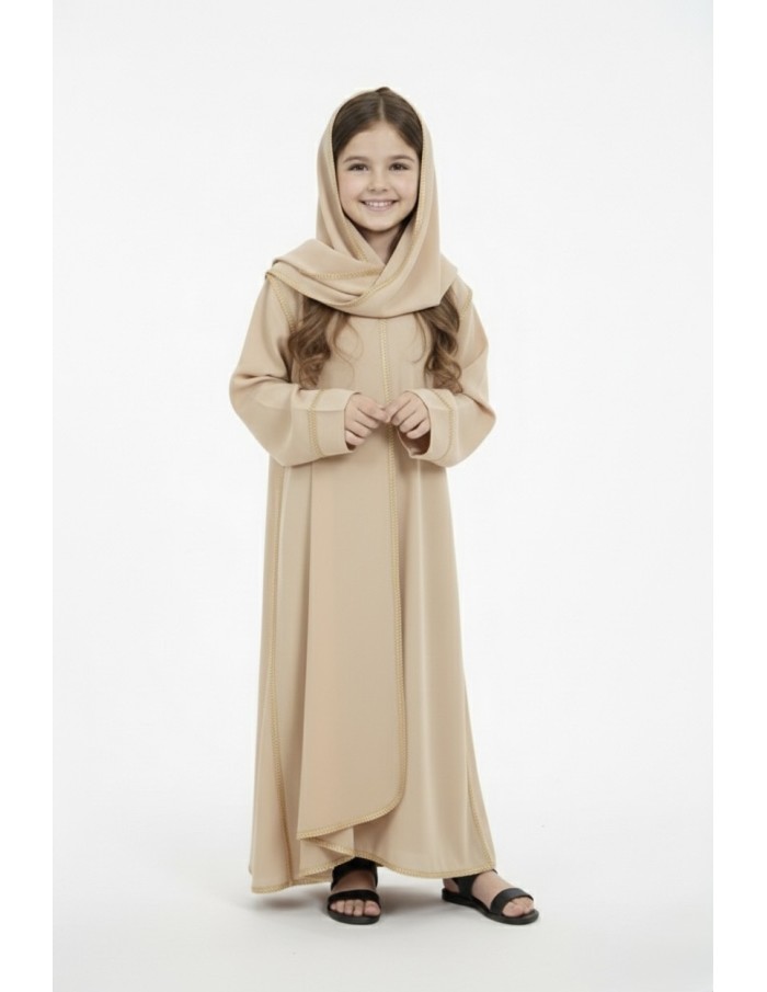 Robe Abaya beige avec voile incorporé – fille - Accueil