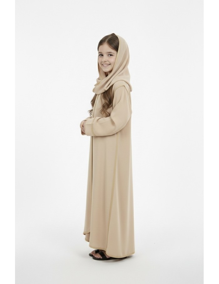 Robe Abaya beige avec voile incorporé – fille - Accueil