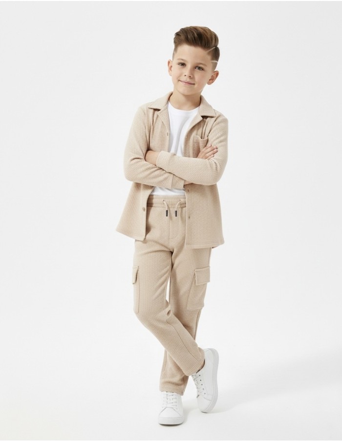 ENSEMBLE VESTE TEXTURÉE BEIGE & PANTALON - GARÇON