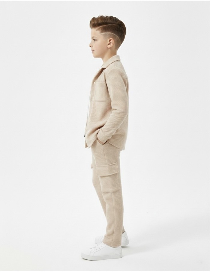 ENSEMBLE VESTE TEXTURÉE BEIGE & PANTALON - GARÇON