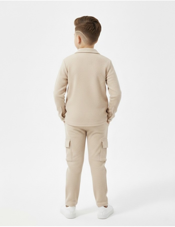 ENSEMBLE VESTE TEXTURÉE BEIGE & PANTALON - GARÇON
