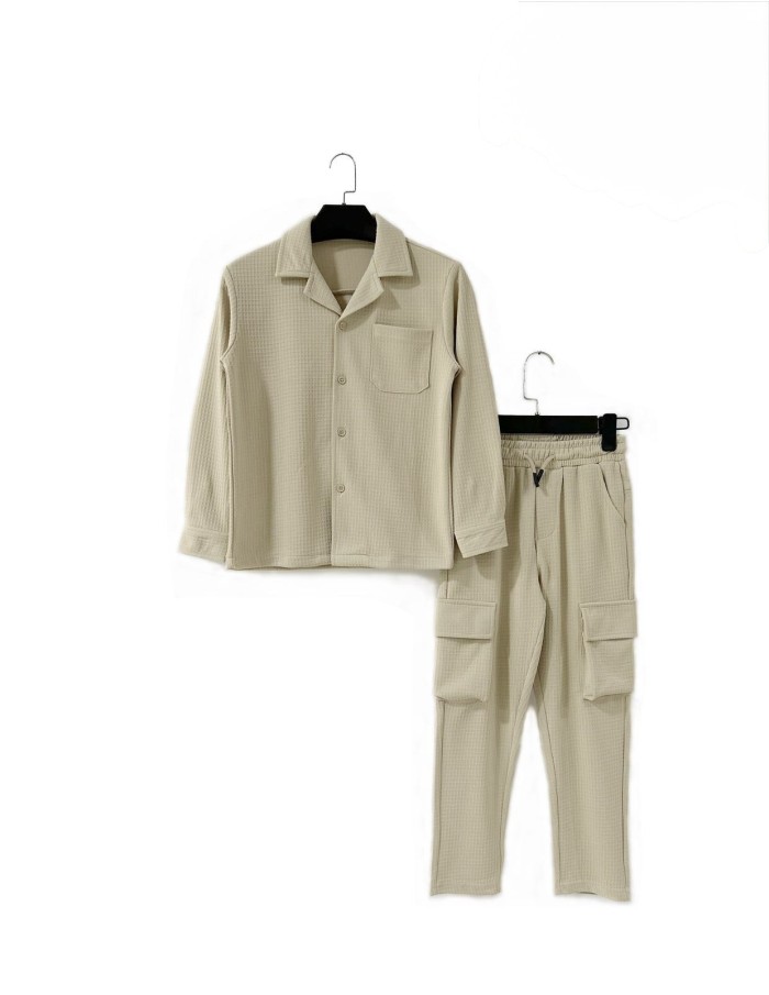 ENSEMBLE VESTE TEXTURÉE BEIGE & PANTALON - GARÇON