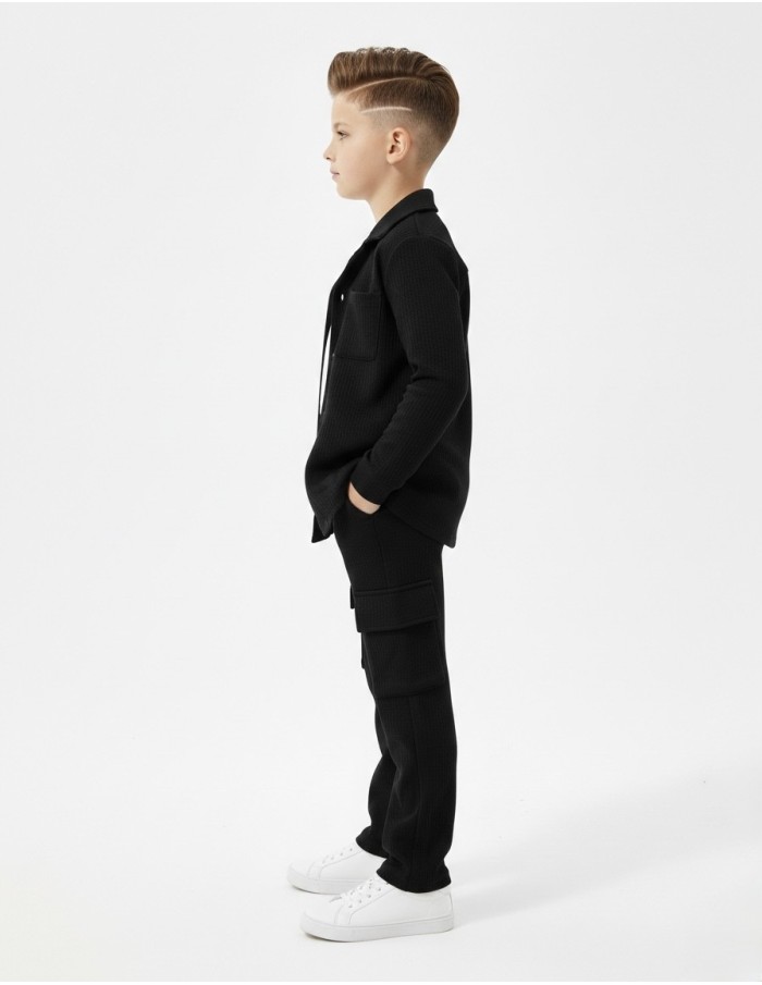 ENSEMBLE VESTE TEXTURÉE NOIR & PANTALON - GARÇON