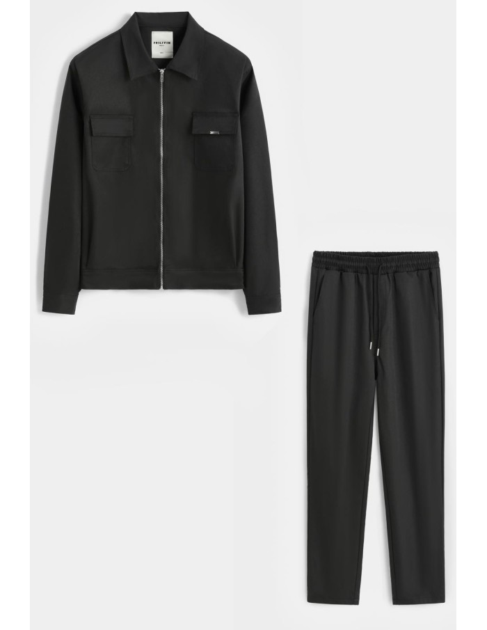 ENSEMBLE VESTE ZIPPÉE & PANTALON NOIR - HOMME