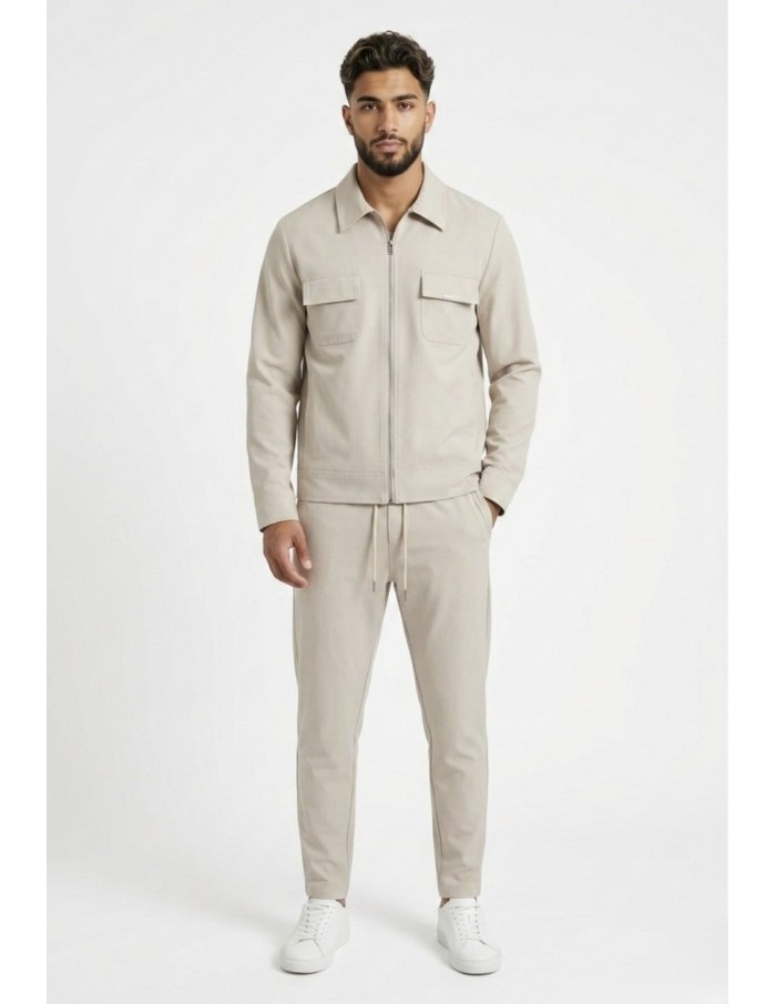 ENSEMBLE VESTE ZIPPÉE & PANTALON BEIGE - HOMME