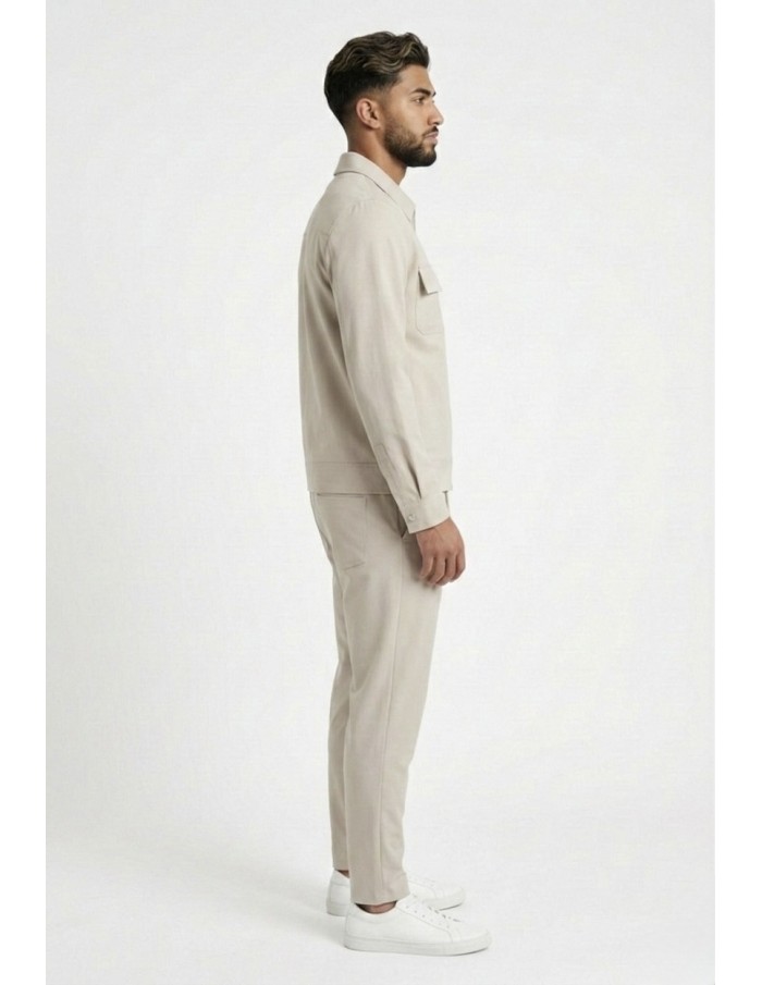 ENSEMBLE VESTE ZIPPÉE & PANTALON BEIGE - HOMME