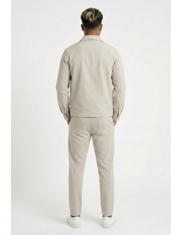 ENSEMBLE VESTE ZIPPÉE & PANTALON BEIGE - HOMME