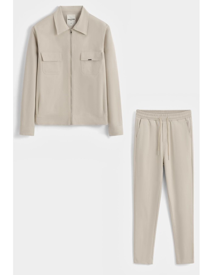 ENSEMBLE VESTE ZIPPÉE & PANTALON BEIGE - HOMME