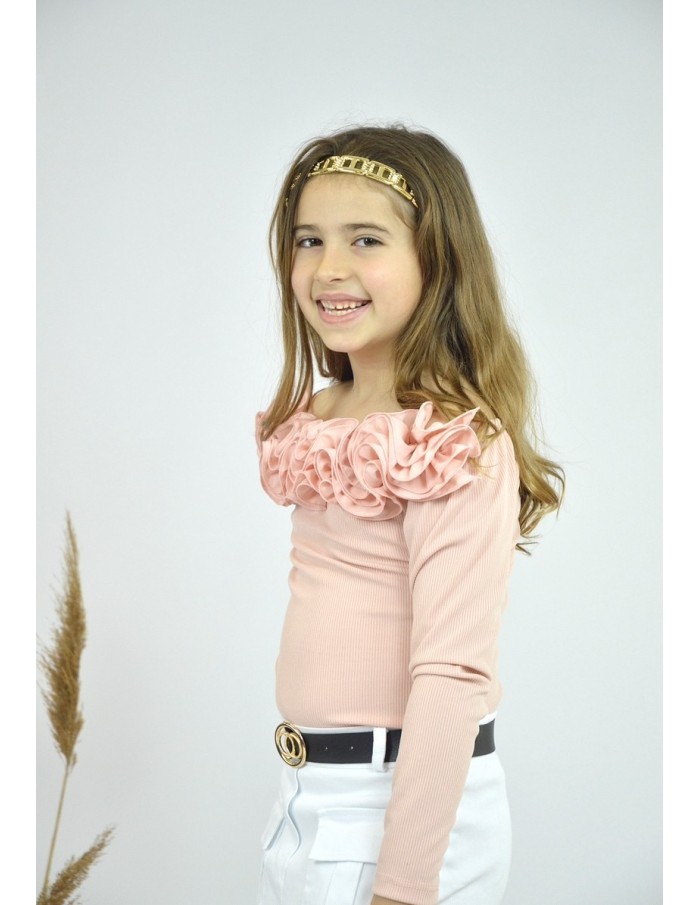 BODY ROSE À VOLANT MANCHES LONGUES – FILLE