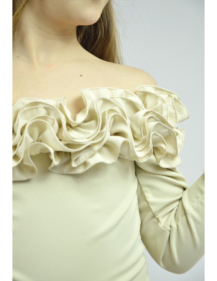 BODY BEIGE À VOLANT MANCHES LONGUES – FILLE