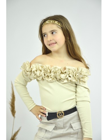 BODY BEIGE À VOLANT MANCHES LONGUES –...