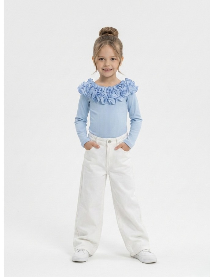 BODY BLEU À VOLANT MANCHES LONGUES – FILLE
