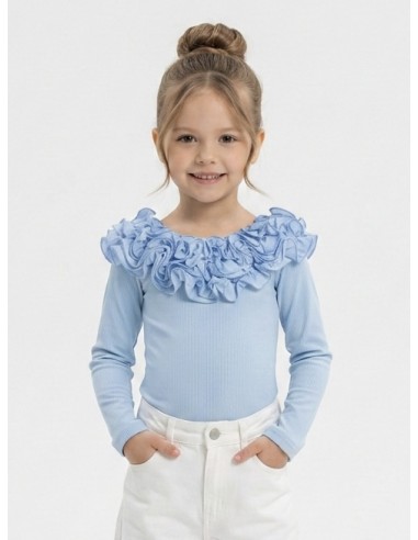 BODY BLEU À VOLANT MANCHES LONGUES –...