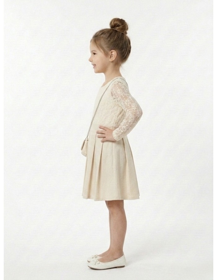 Robe beige en dentelle + sac assorti – FILLE