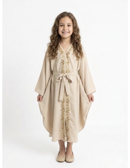 Robe Abaya noire col V fille – Élégance et raffinement