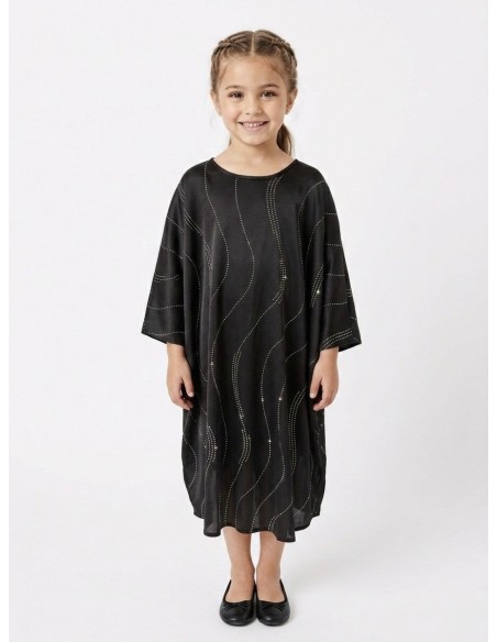 Robe Abaya noire col V fille – Élégance et raffinement