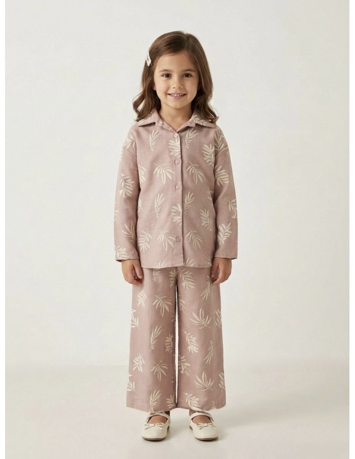 ENSEMBLE BRODÉ FLEUR ROSE– FILLE
