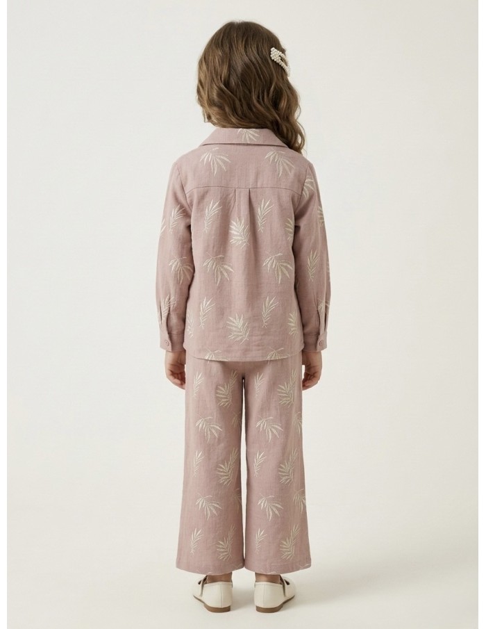 ENSEMBLE BRODÉ FLEUR ROSE– FILLE