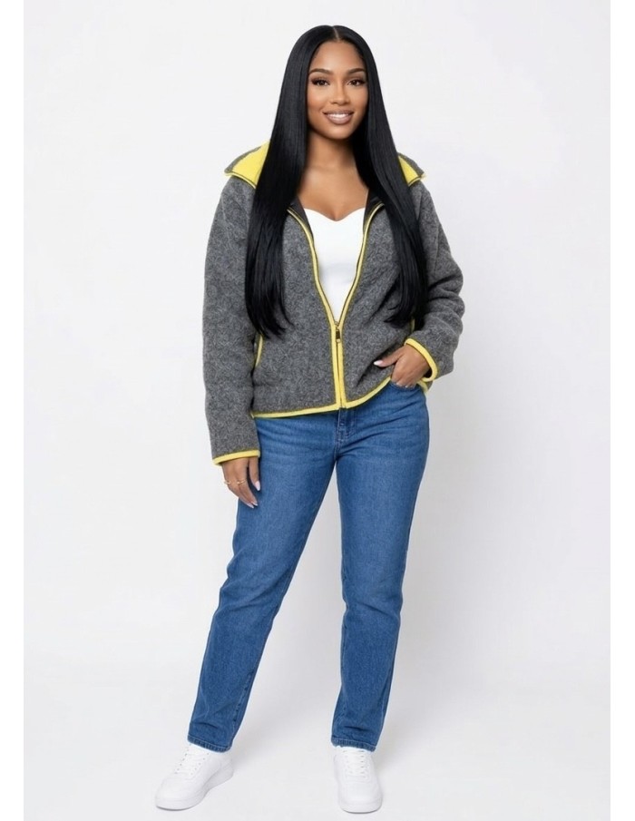Veste polaire contrasté gris - femme