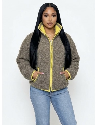 Veste polaire contrasté taupe - femme