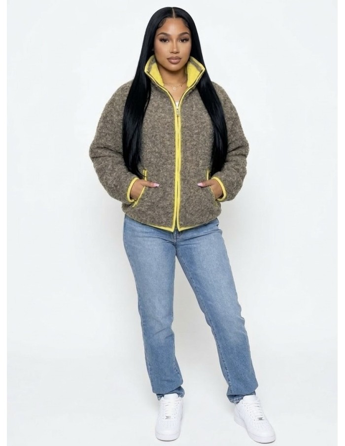 Veste polaire contrasté taupe - femme