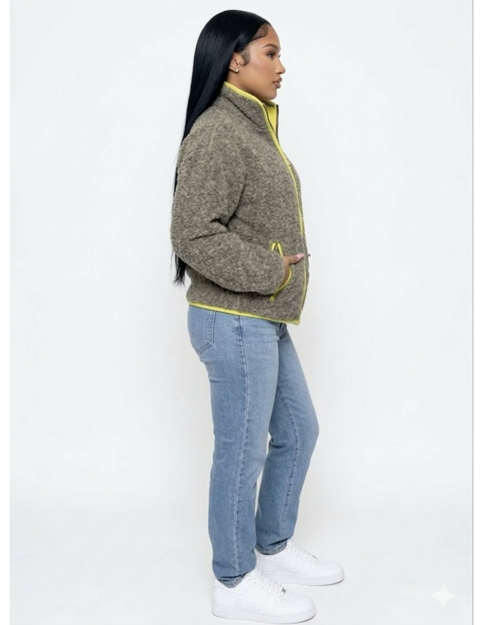 Veste polaire contrasté taupe - femme