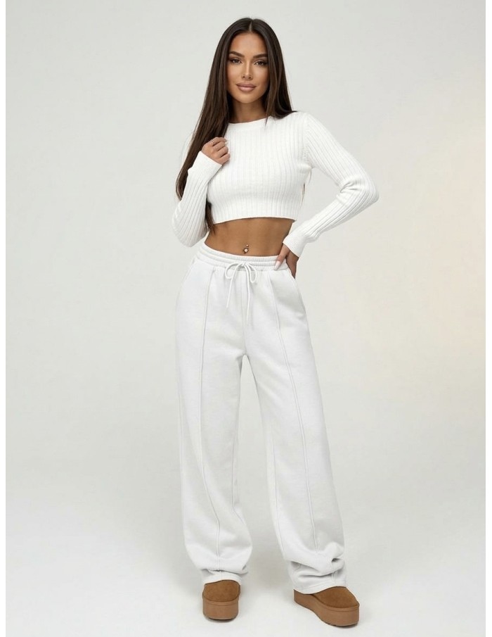 Jogging droit blanc doublé  – FEMME