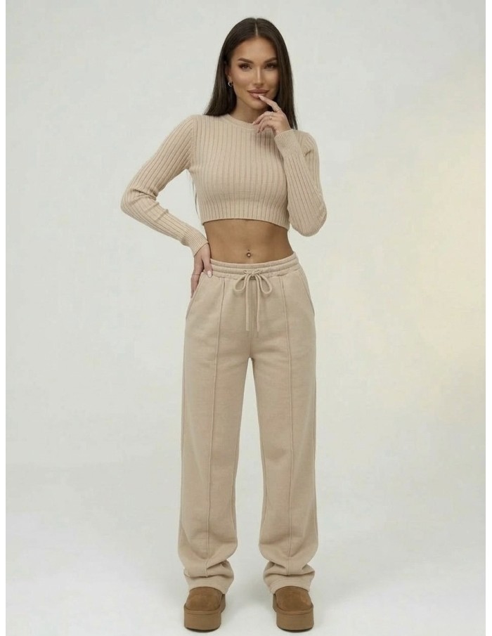 Jogging droit beige doublé – FEMME