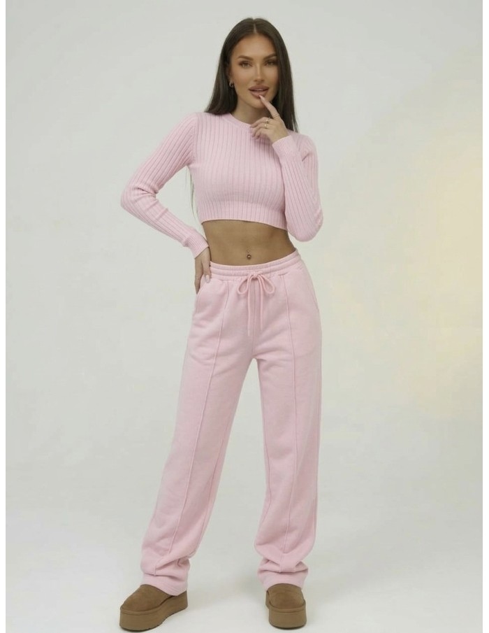 Jogging droit rose doublé – FEMME