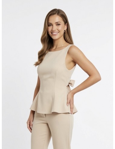 Débardeur beige cintré dos noeud - femme