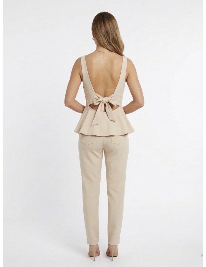 Débardeur beige cintré dos noeud - femme