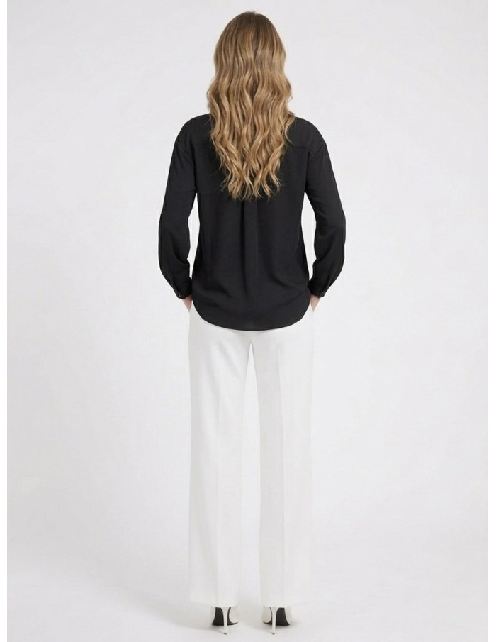 BLOUSE SATINÉE NOIR NŒUD BIJOUX - FEMME
