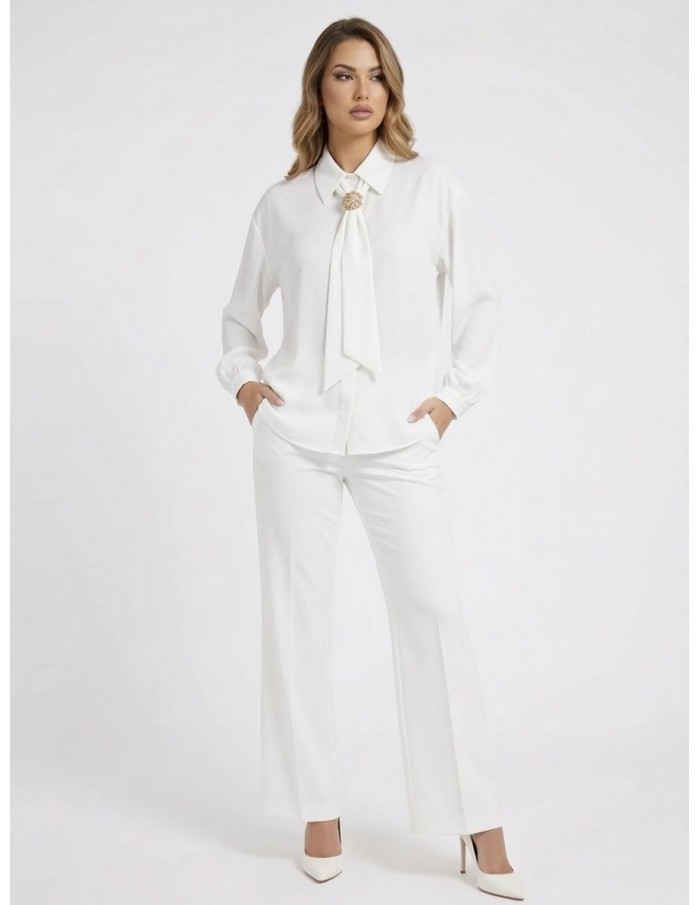 BLOUSE SATINÉE BLANCHE NŒUD BIJOUX - FEMME