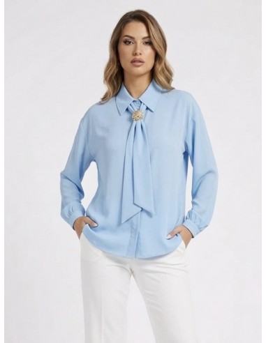 BLOUSE SATINÉE BLEU NŒUD BIJOUX - FEMME