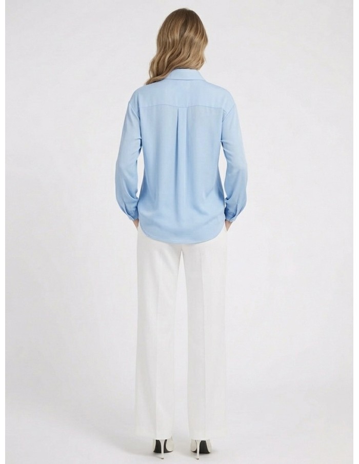 BLOUSE SATINÉE BLEU NŒUD BIJOUX - FEMME