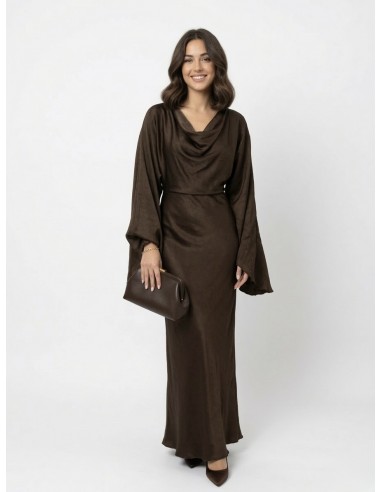 ROBE LONGUE CHOCOLAT COL DRAPÉ &...