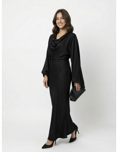 ROBE LONGUE NOIR COL DRAPÉ & MANCHES...