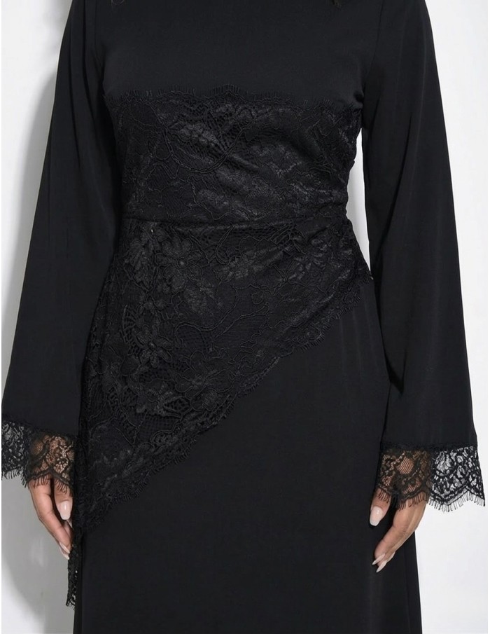 ROBE LONGUE NOIR DÉTAIL DENTELLE NOIRE - FEMME