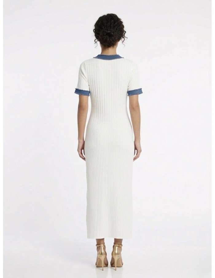 ROBE BLANCHE MAILLE CÔTELÉE DÉTAILS JEAN - FEMME